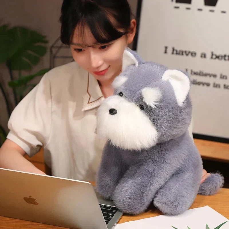 Soft Gray Beige Schnauzer Stuffed Animal Toy