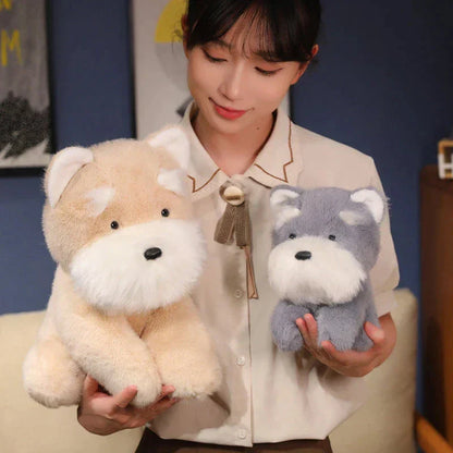 Soft Gray Beige Schnauzer Stuffed Animal Toy