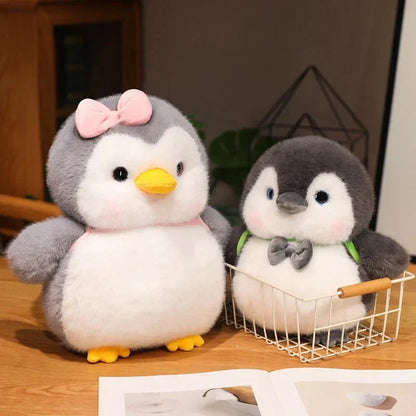 Soft Gray Penguin Stuffed Animal with Mini Backpack