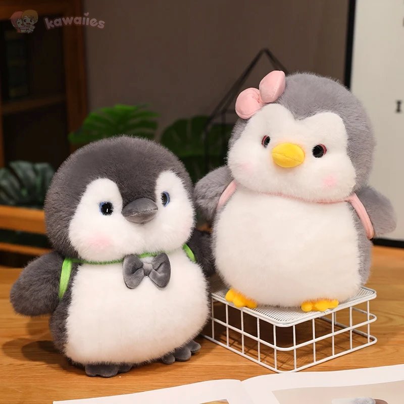 Soft Gray Penguin Stuffed Animal with Mini Backpack