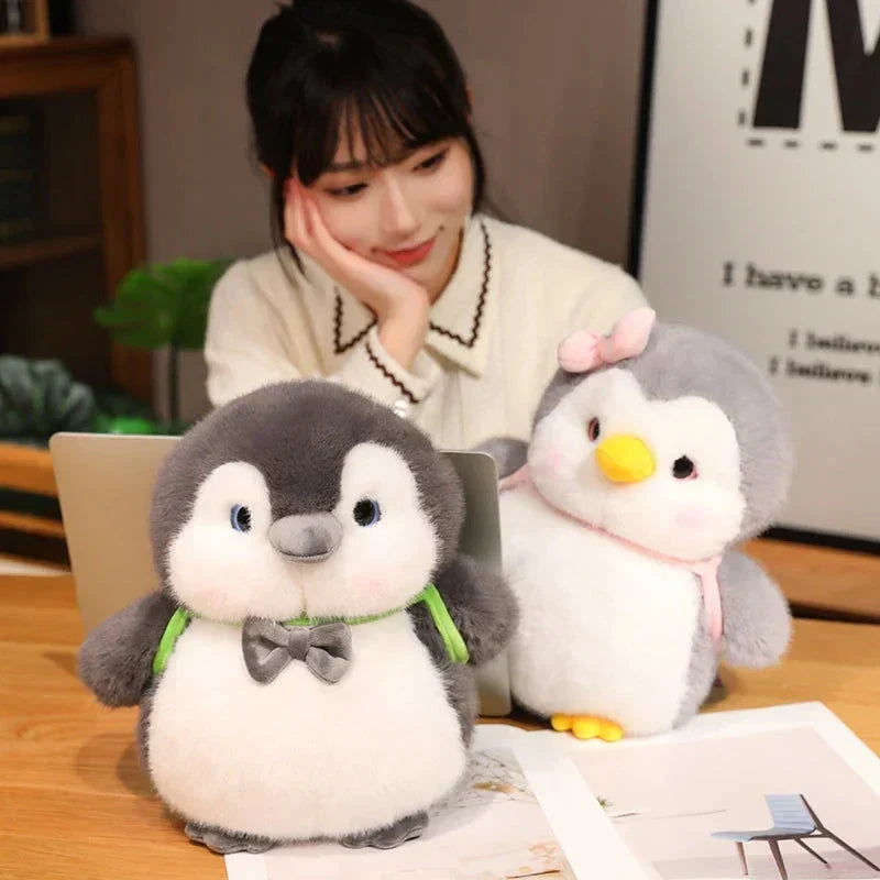 Soft Gray Penguin Stuffed Animal with Mini Backpack
