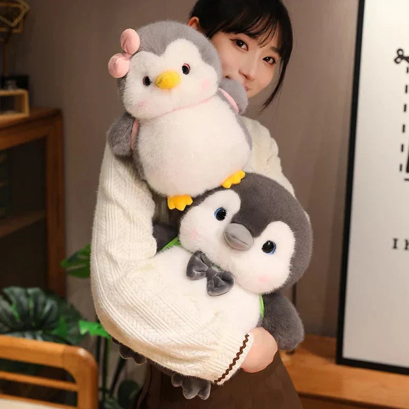 Soft Gray Penguin Stuffed Animal with Mini Backpack