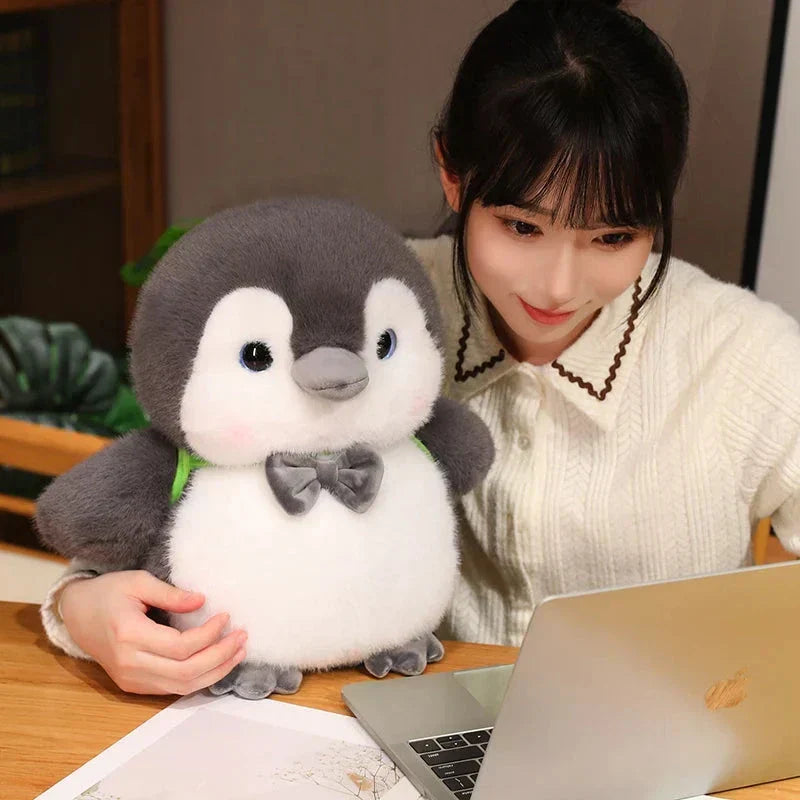 Soft Gray Penguin Stuffed Animal with Mini Backpack