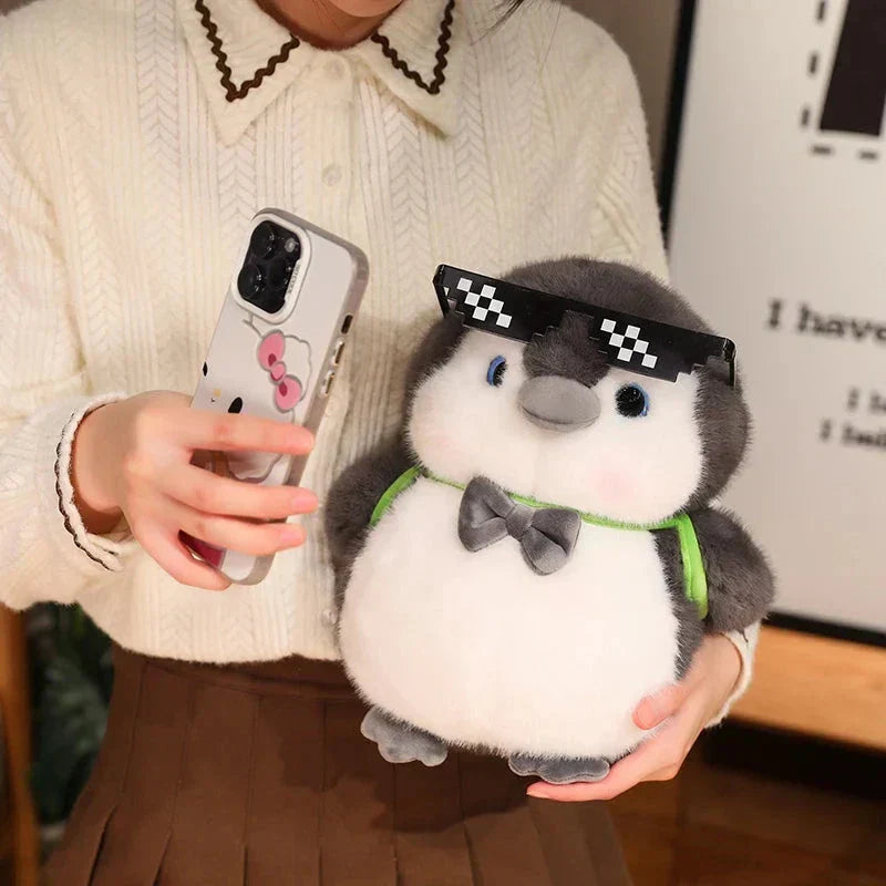 Soft Gray Penguin Stuffed Animal with Mini Backpack