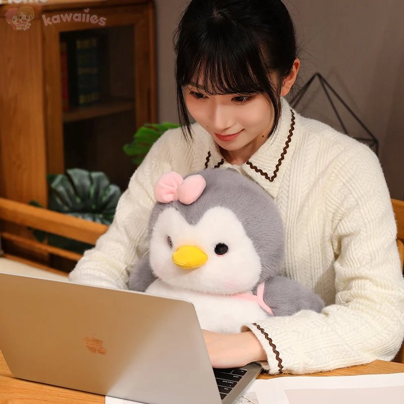 Soft Gray Penguin Stuffed Animal with Mini Backpack