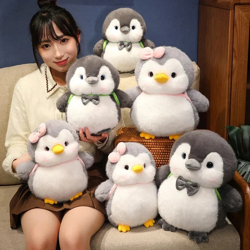 Soft Gray Penguin Stuffed Animal with Mini Backpack