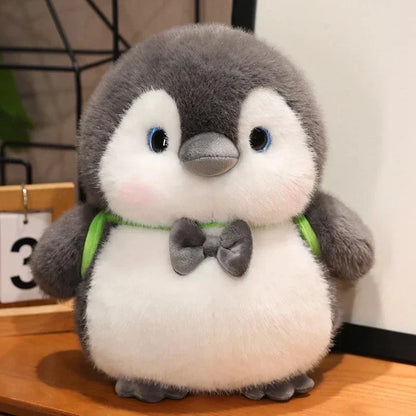 Soft Gray Penguin Stuffed Animal with Mini Backpack