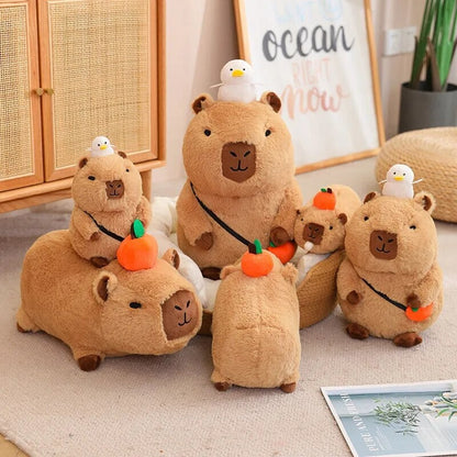 Soft Cute Capybara Plush Toy with Orange Friend