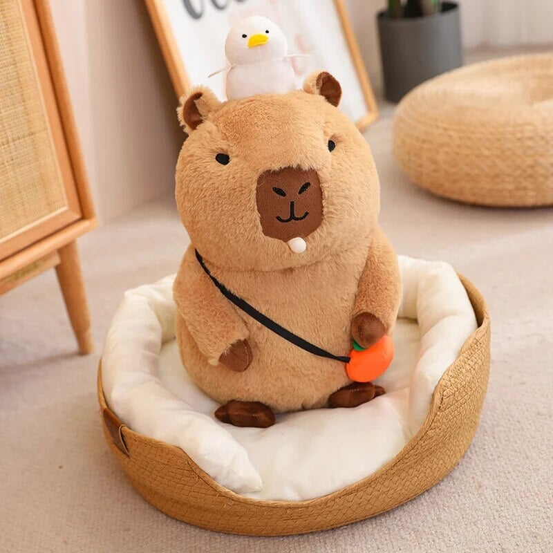 Soft Cute Capybara Plush Toy with Orange Friend