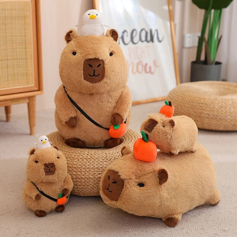 Soft Cute Capybara Plush Toy with Orange Friend