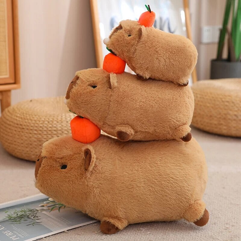 Soft Cute Capybara Plush Toy with Orange Friend