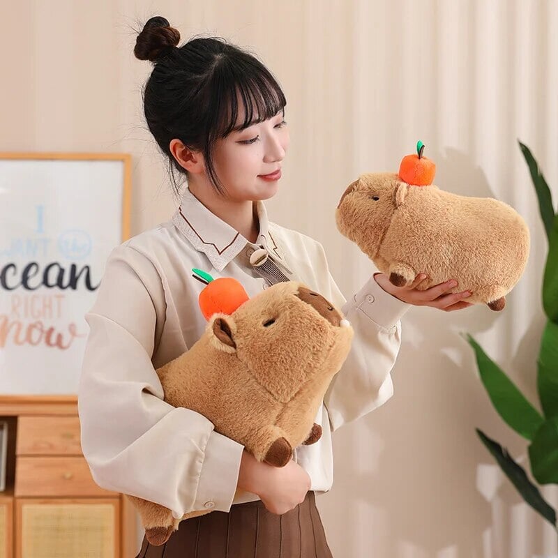 Soft Cute Capybara Plush Toy with Orange Friend