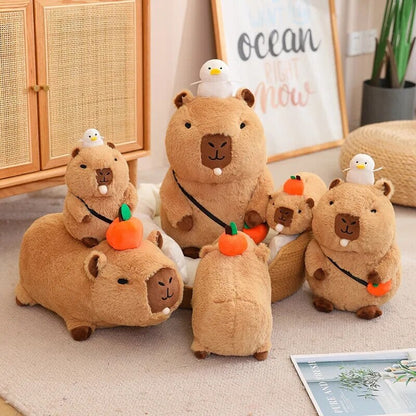 Soft Cute Capybara Plush Toy with Orange Friend
