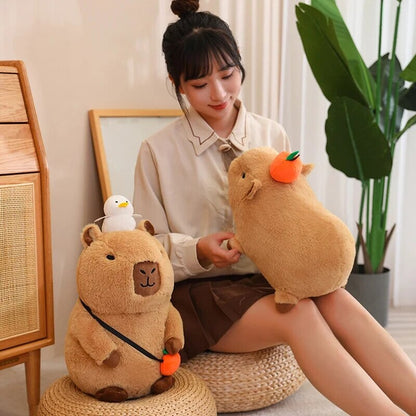 Soft Cute Capybara Plush Toy with Orange Friend