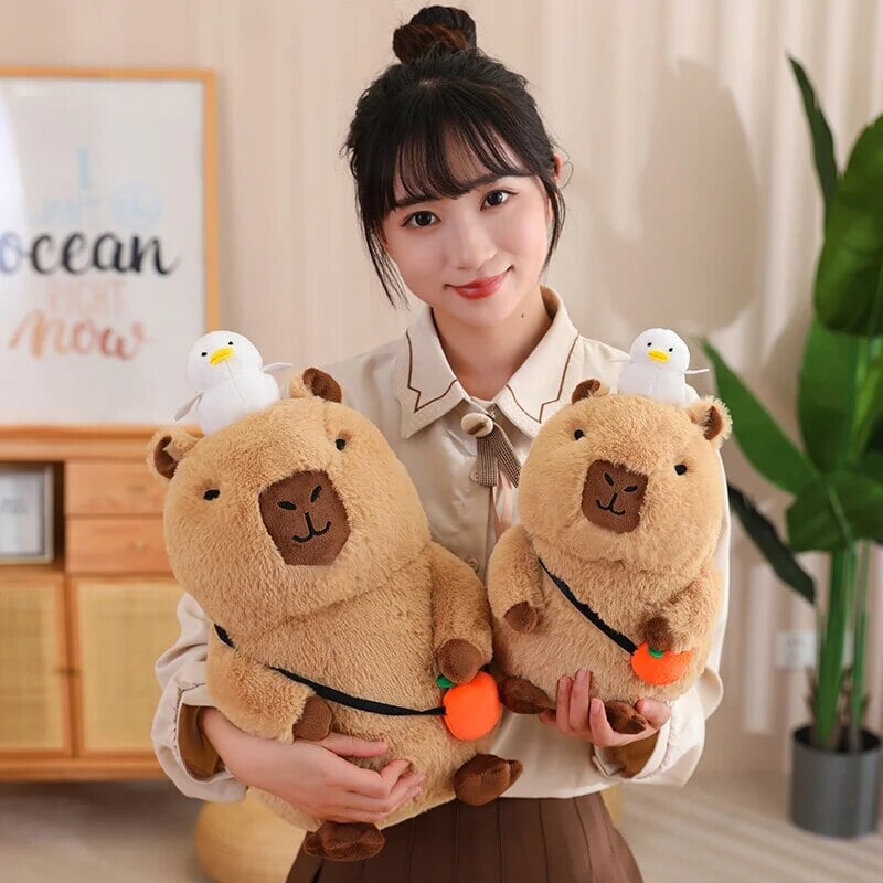 Soft Cute Capybara Plush Toy with Orange Friend