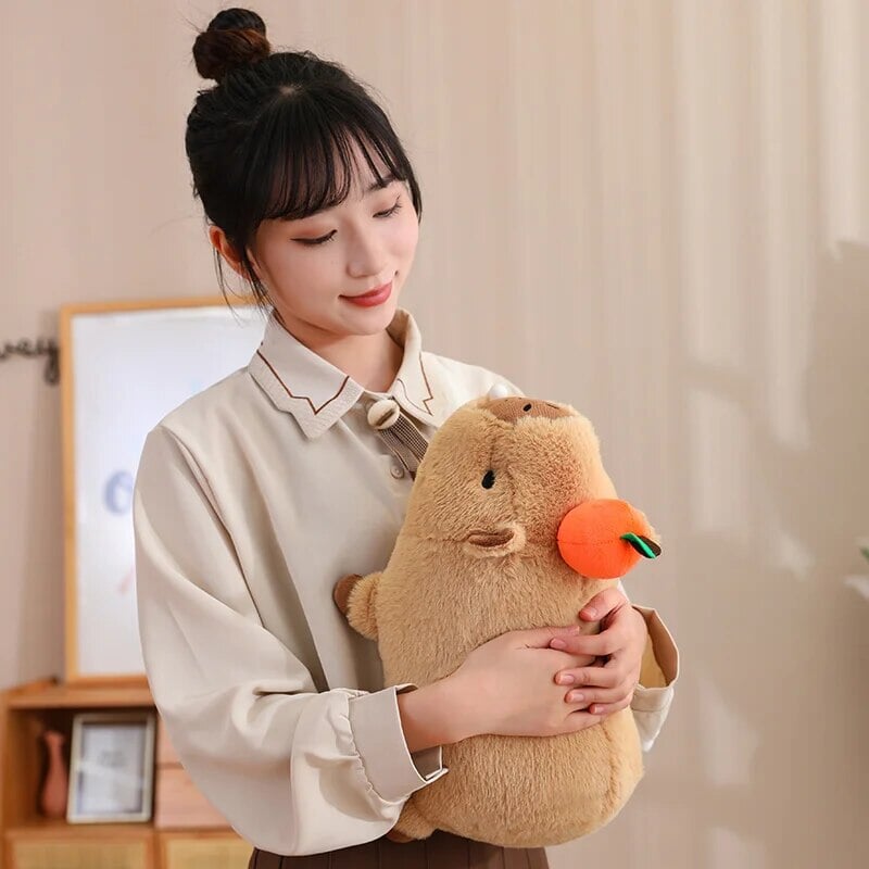 Soft Cute Capybara Plush Toy with Orange Friend