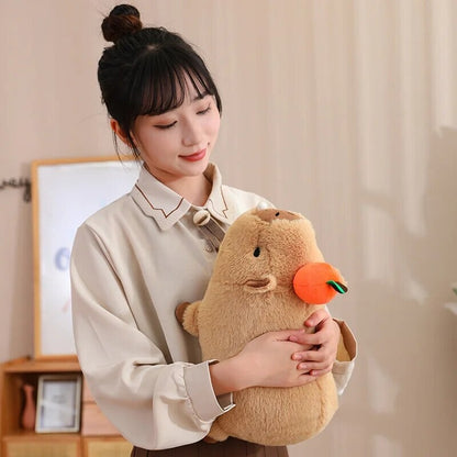 Soft Cute Capybara Plush Toy with Orange Friend