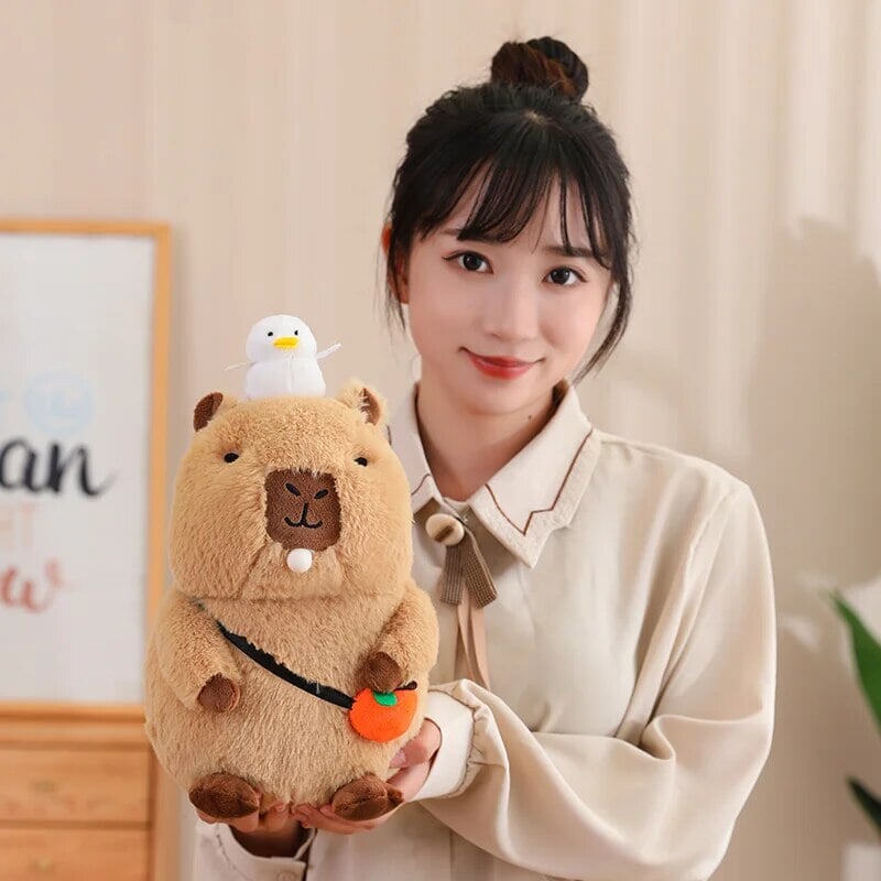 Soft Cute Capybara Plush Toy with Orange Friend