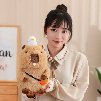 Soft Cute Capybara Plush Toy with Orange Friend