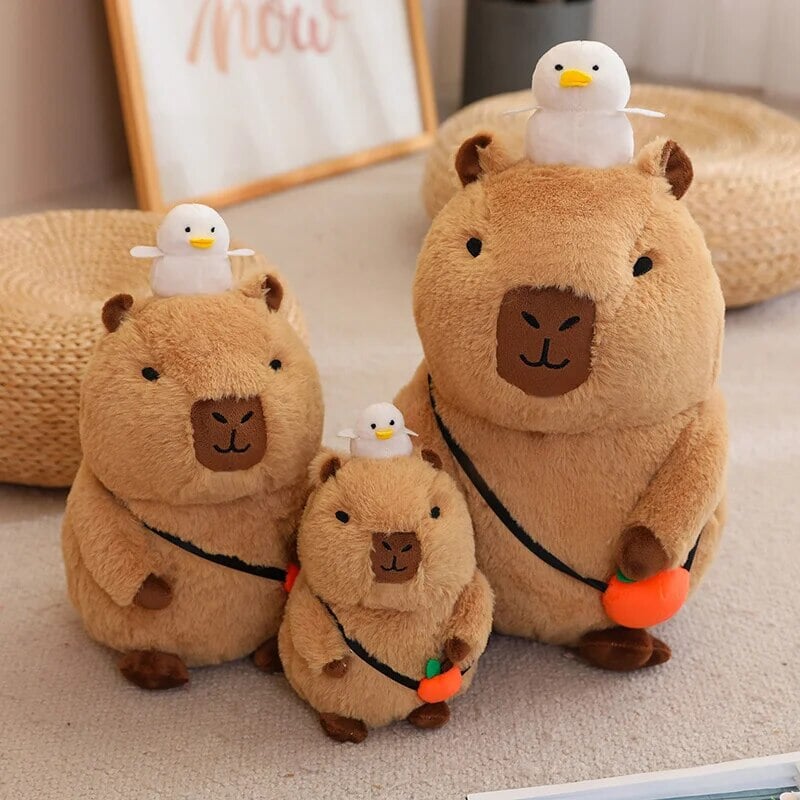 Soft Cute Capybara Plush Toy with Orange Friend