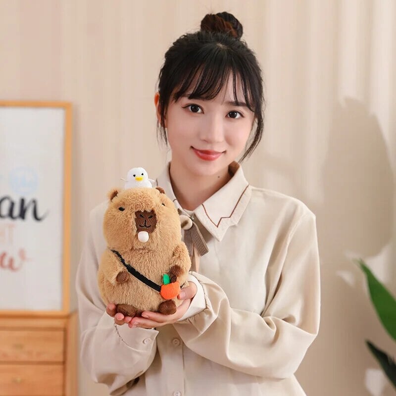 Soft Cute Capybara Plush Toy with Orange Friend