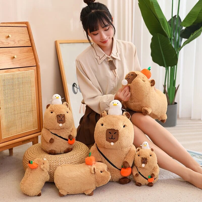 Soft Cute Capybara Plush Toy with Orange Friend