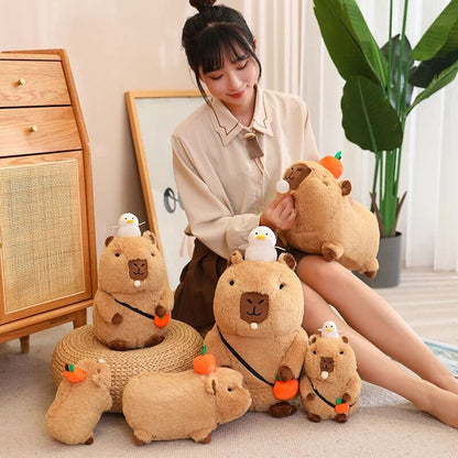 Soft Cute Capybara Plush Toy with Orange Friend