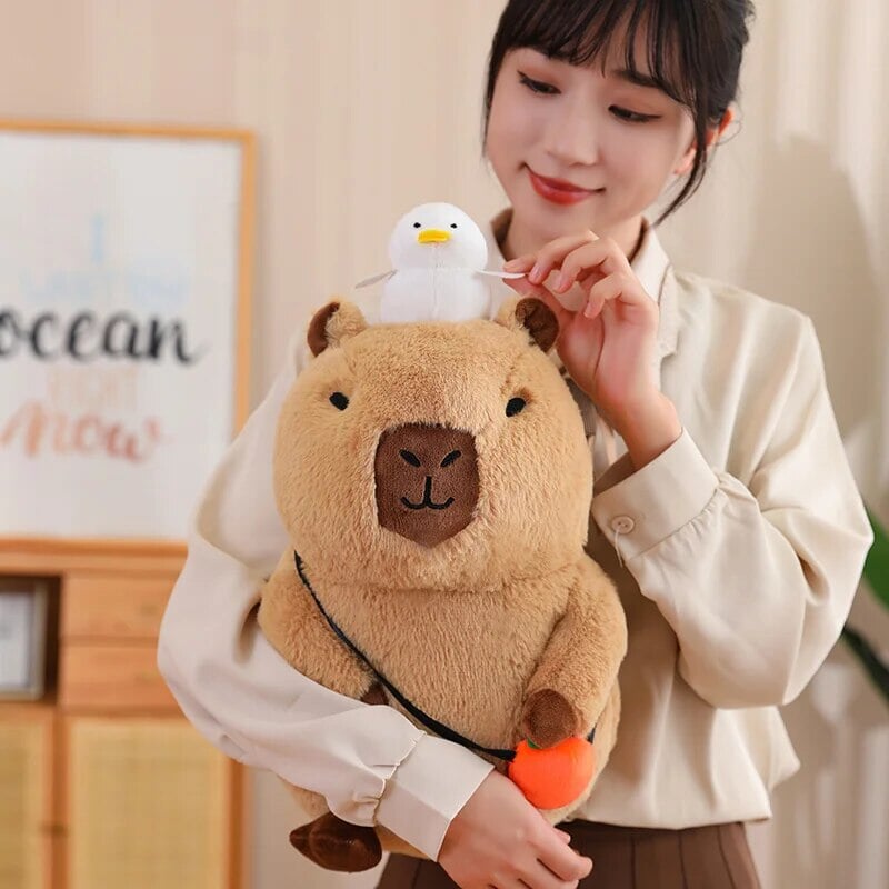 Soft Cute Capybara Plush Toy with Orange Friend