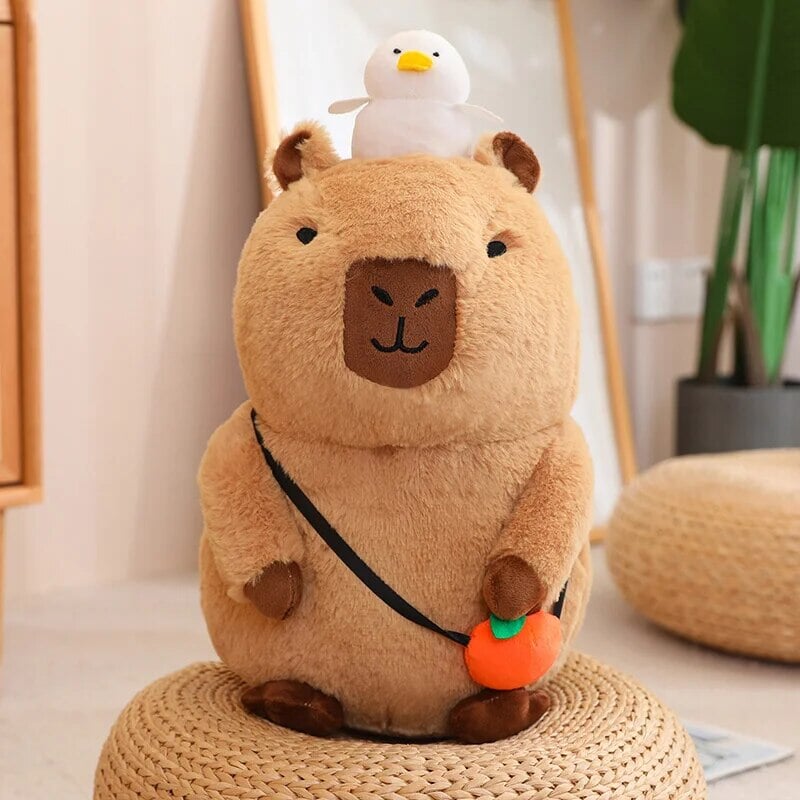 Soft Cute Capybara Plush Toy with Orange Friend