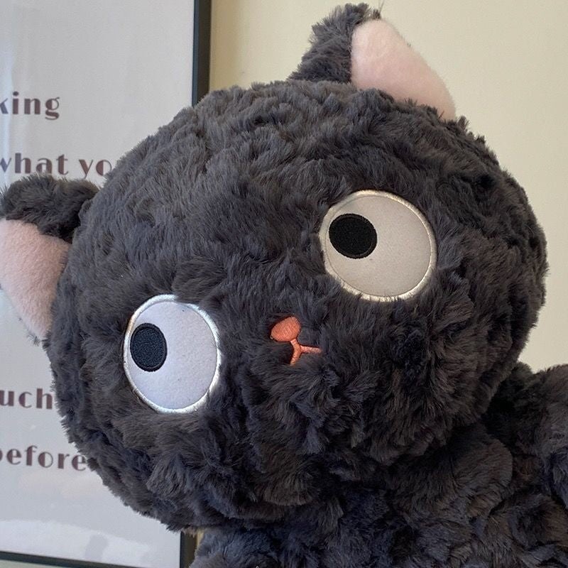 Soft Black Kitty Plush Toy Lying Down