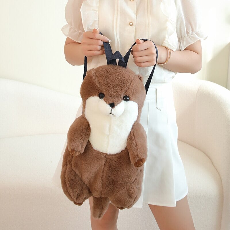 Cute Brown Otter Plush Backpack Buddy