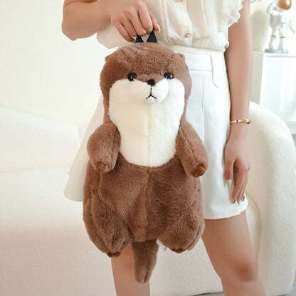Cute Brown Otter Plush Backpack Buddy