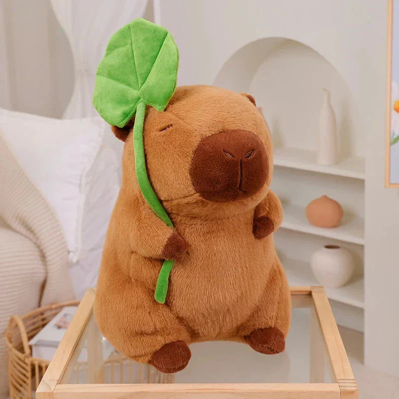Cute Capybara Soft Plush Toy Holding Leaf