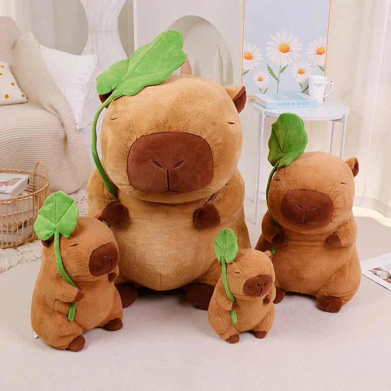Cute Capybara Soft Plush Toy Holding Leaf