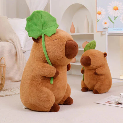 Cute Capybara Soft Plush Toy Holding Leaf