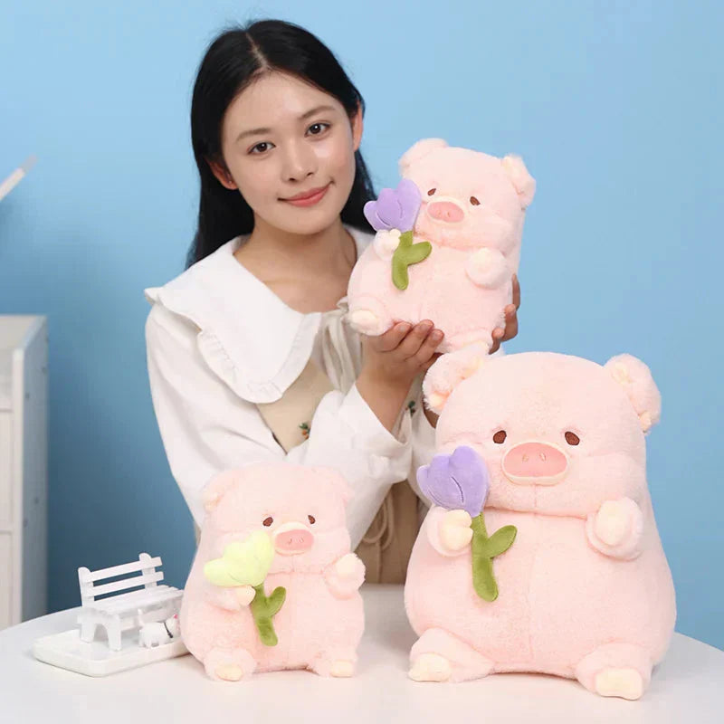 Cute Pig Plush Toy with Flower Gift