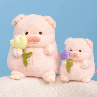 Cute Pig Plush Toy with Flower Gift