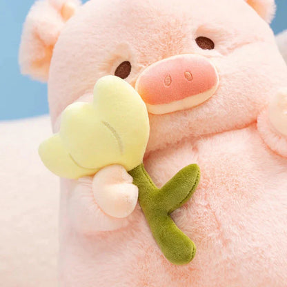 Cute Pig Plush Toy with Flower Gift