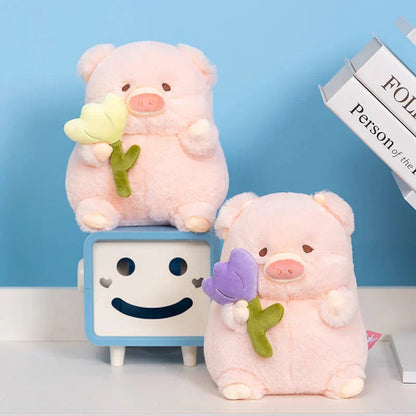 Cute Pig Plush Toy with Flower Gift