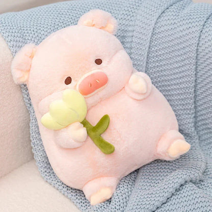Cute Pig Plush Toy with Flower Gift