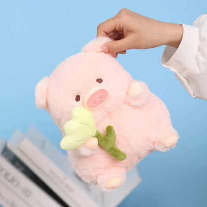 Cute Pig Plush Toy with Flower Gift