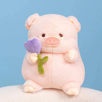 Cute Pig Plush Toy with Flower Gift