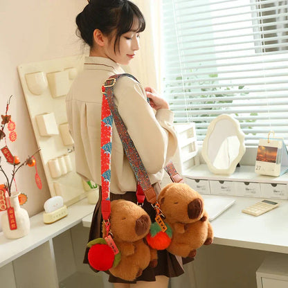 Cute Plush Capybara Toy with Adjustable Strap