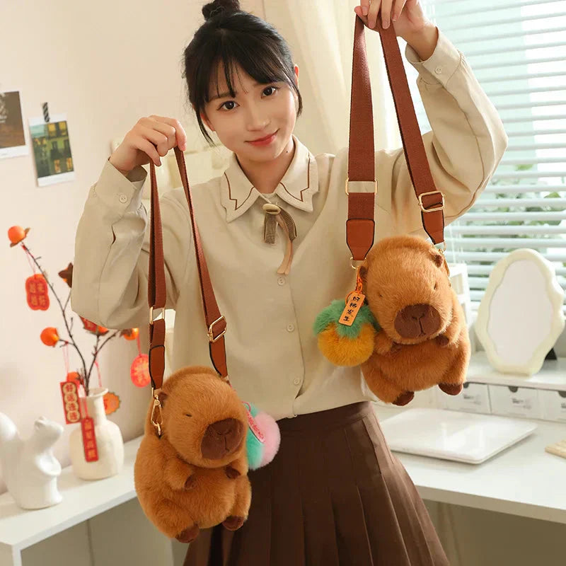 Cute Plush Capybara Toy with Adjustable Strap