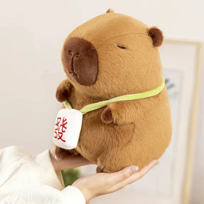 Cute Capybara Mahjong Plush Backpack Buddy