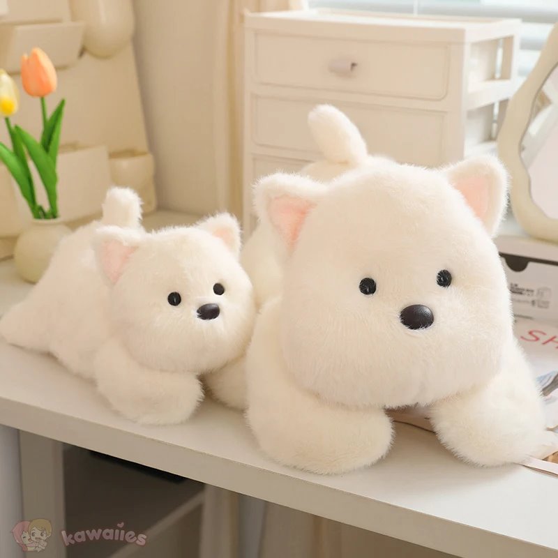 Cute White Dog Plush Toy with Fun Hat