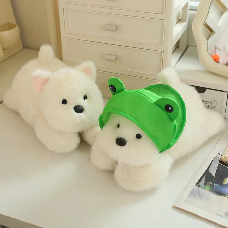 Cute White Dog Plush Toy with Fun Hat