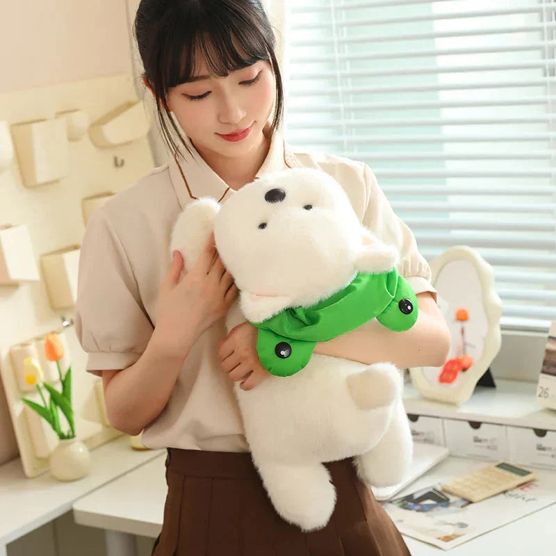 Cute White Dog Plush Toy with Fun Hat