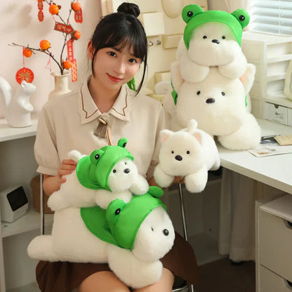 Cute White Dog Plush Toy with Fun Hat