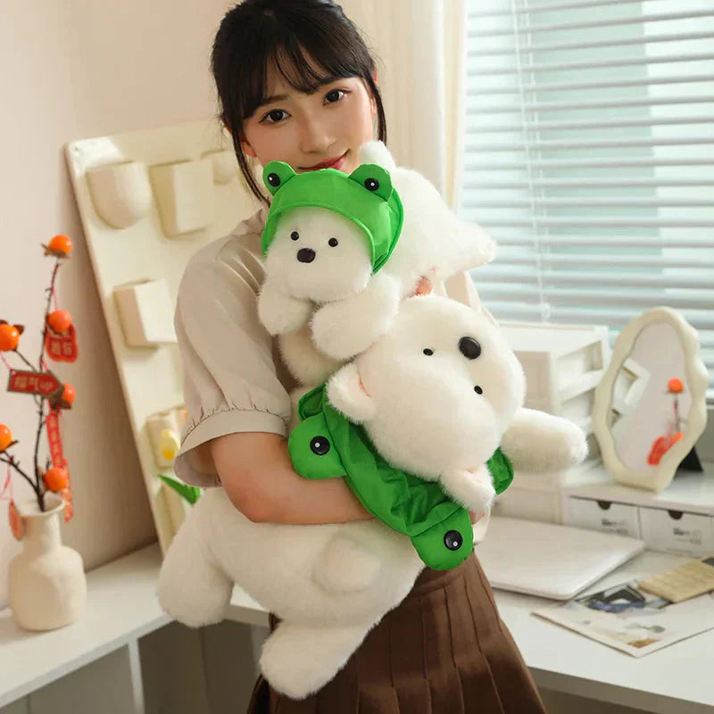 Cute White Dog Plush Toy with Fun Hat